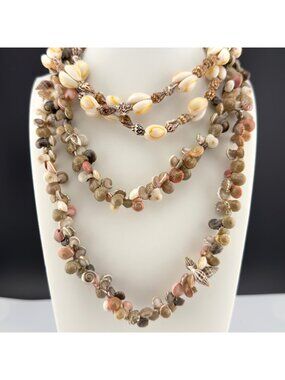 Seashell Layered Necklace Set Handcrafted Beach Long Strand Coastal